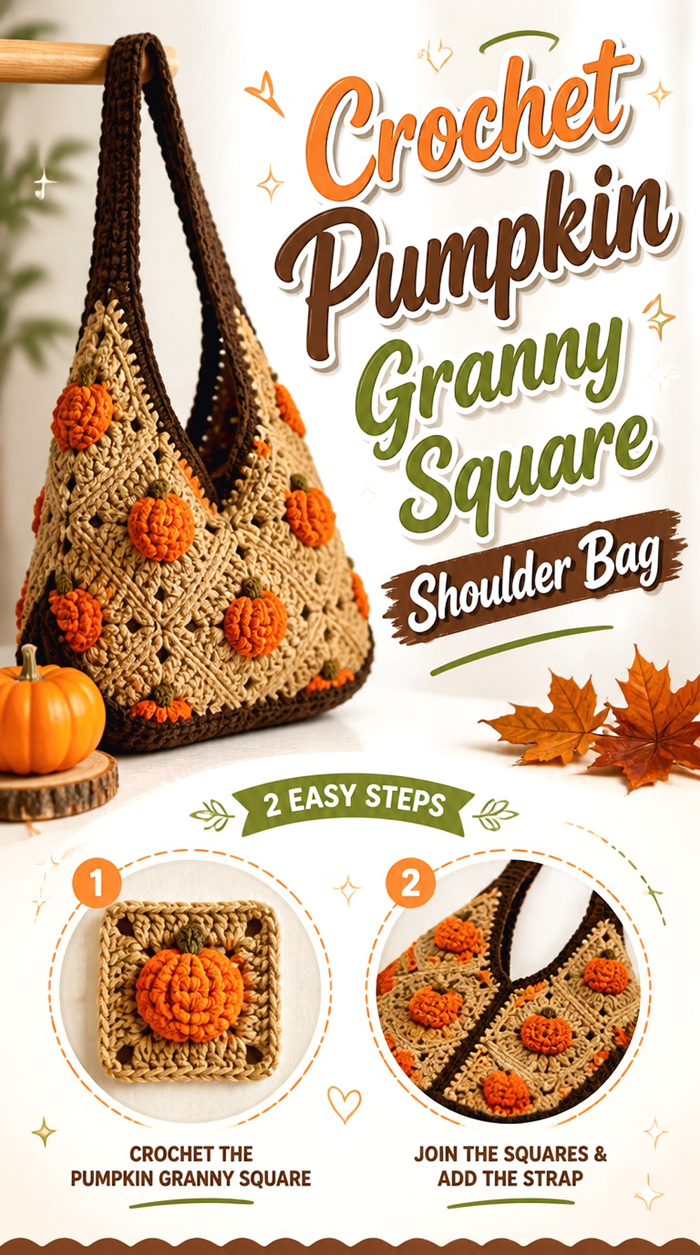 Crochet Pumpkin Granny Square Shoulder Bag