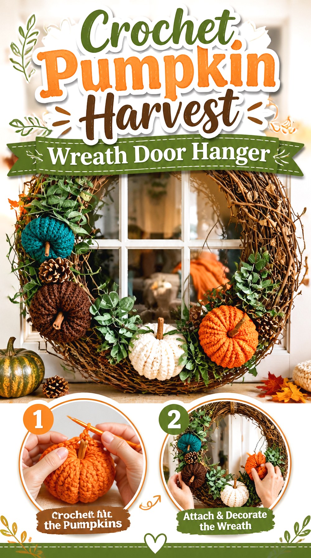 Crochet Pumpkin Harvest Wreath Door Hanger
