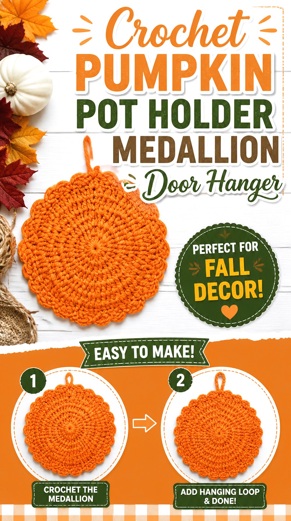 Crochet Pumpkin Potholder Medallion Door Hanger