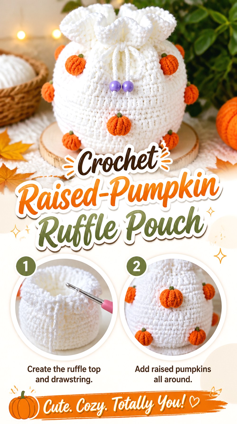Crochet Raised Pumpkin Ruffle Pouch