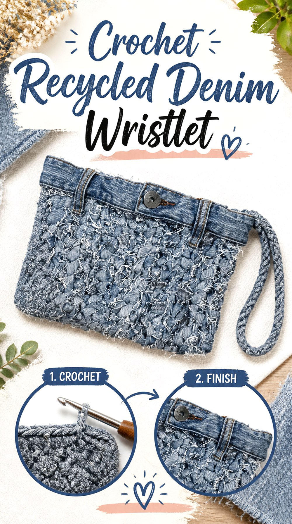 Crochet Recycled Denim Wristlet