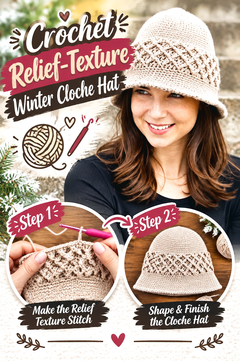 Crochet Relief Texture Winter Cloche Hat