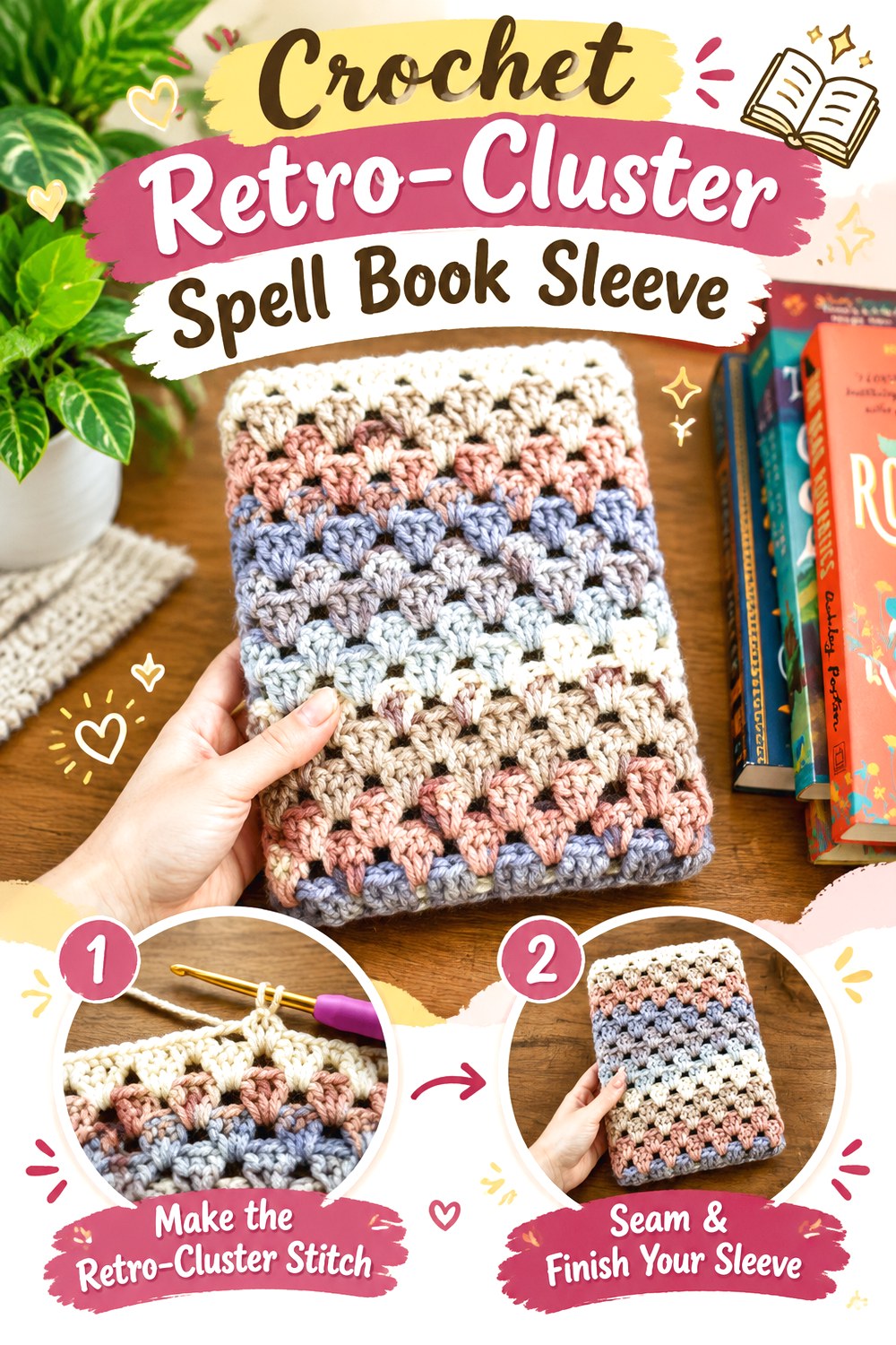 Crochet Retro Cluster Spell Book Sleeve