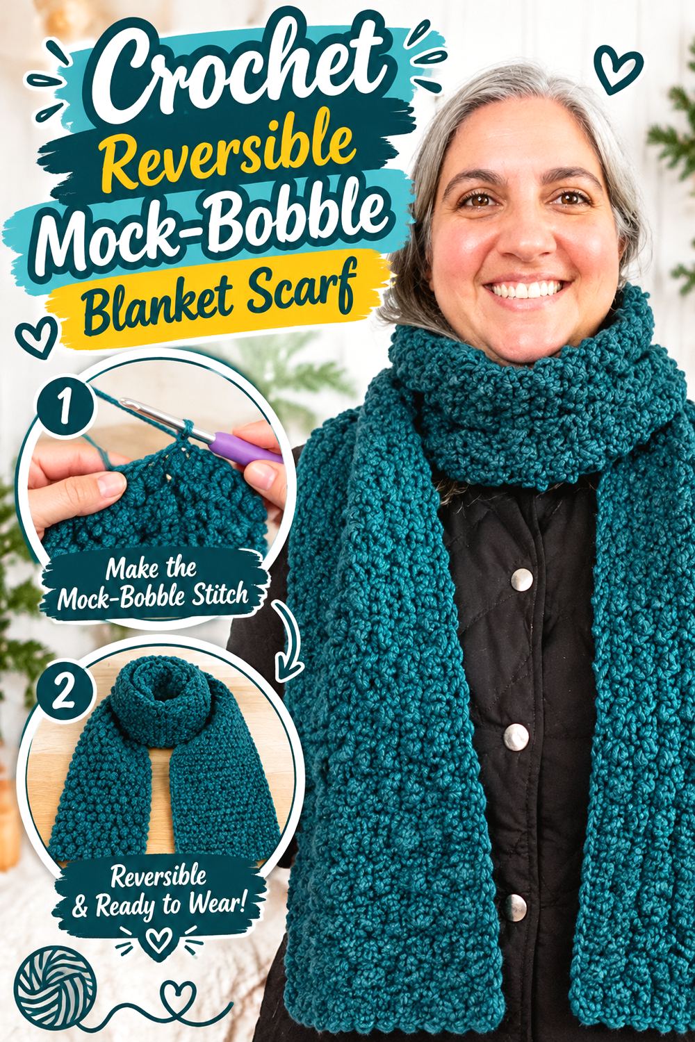 Crochet Reversible Mock Bobble Blanket Scarf