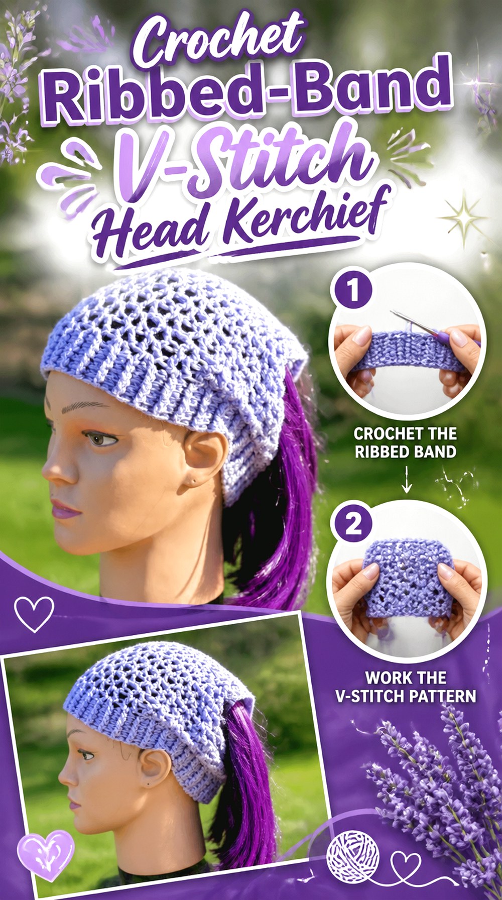 Crochet Ribbed Band V Stitch Head Kerchief