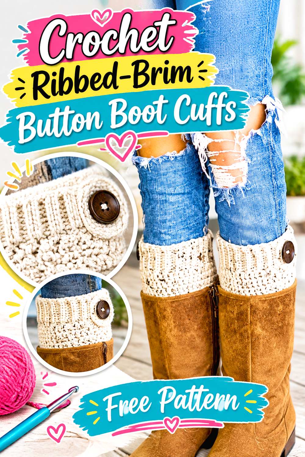 Crochet Ribbed Brim Button Boot Cuffs