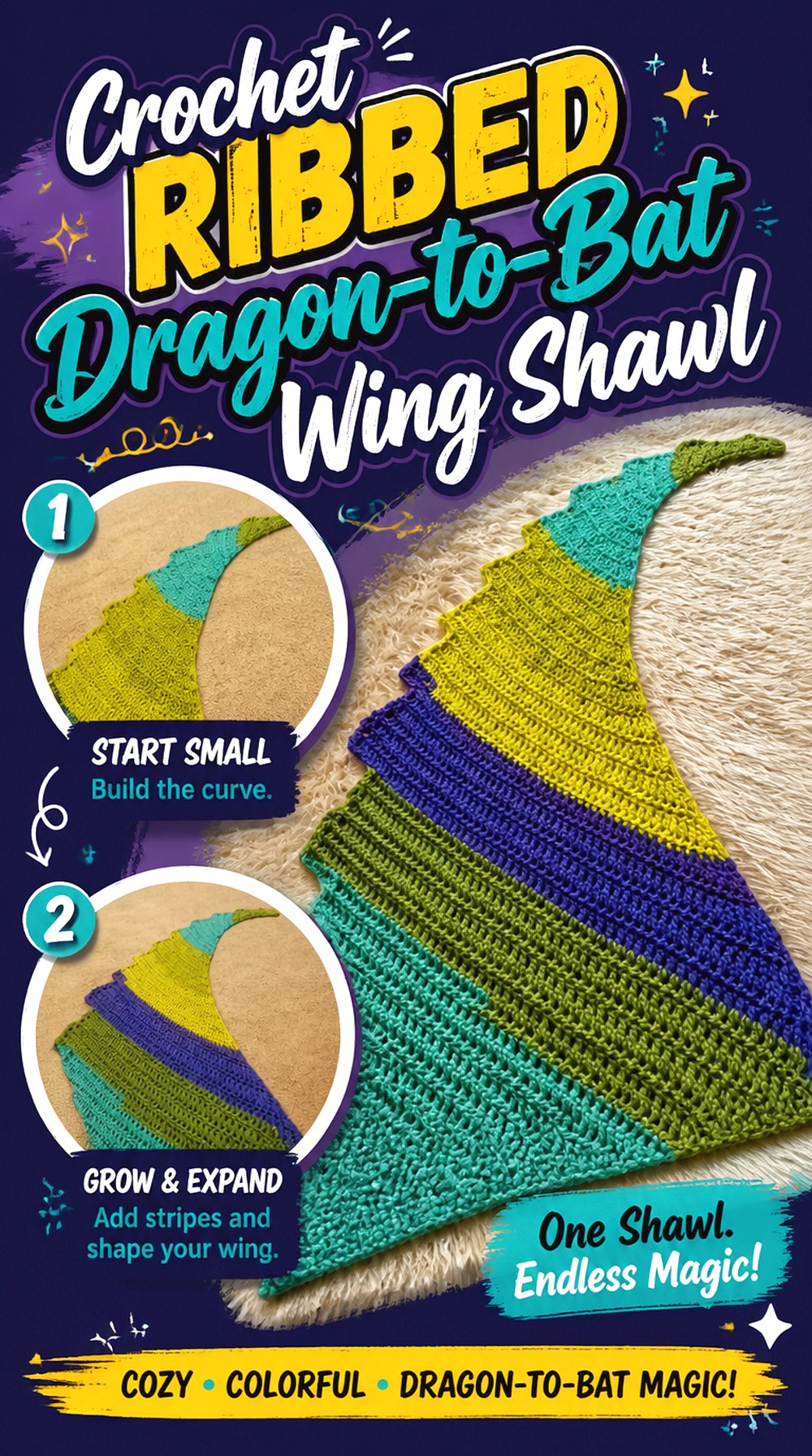 Crochet Ribbed Dragon to Bat Wing Shawl