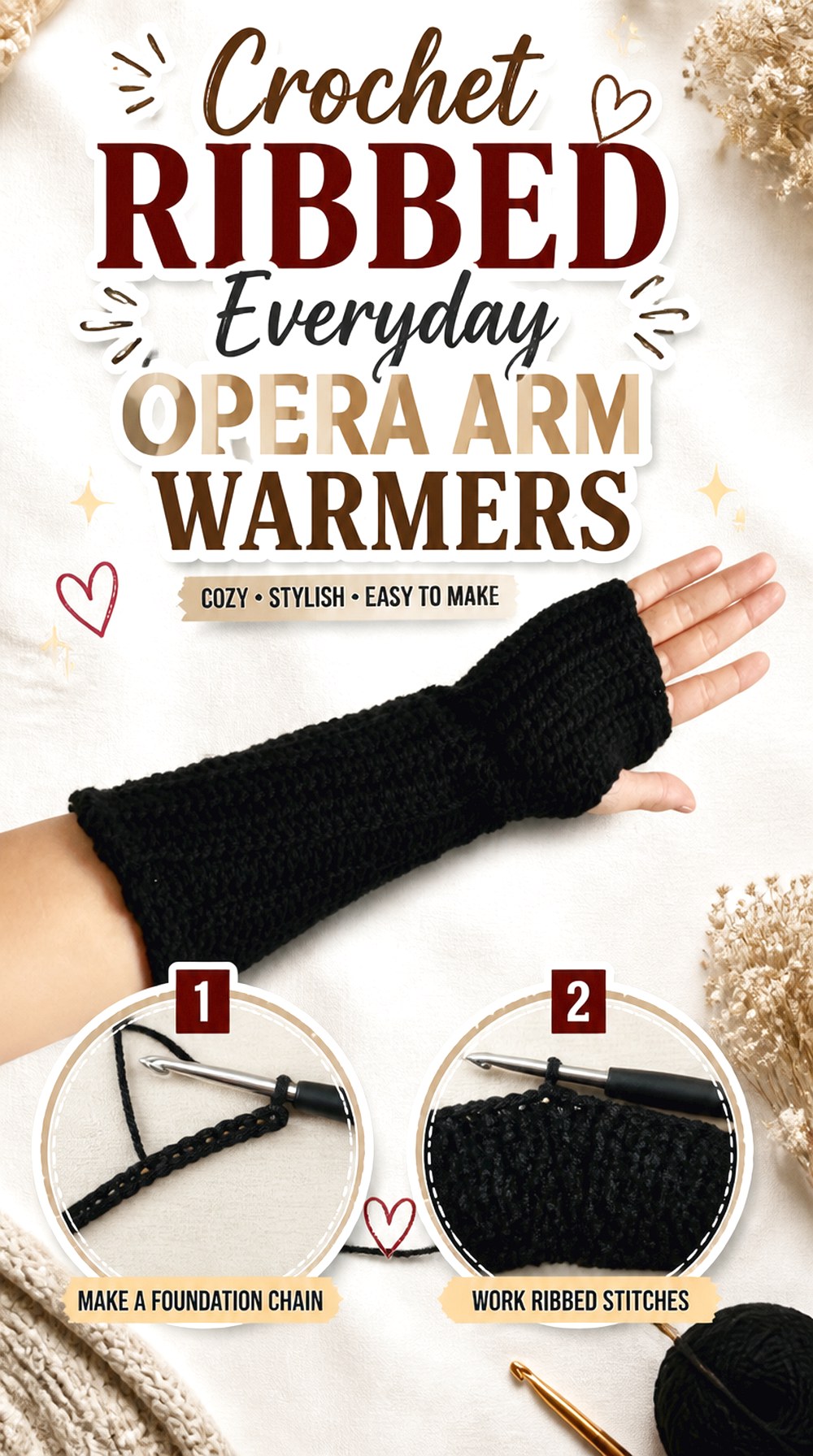 Crochet Ribbed Everyday Opera Arm Warmers