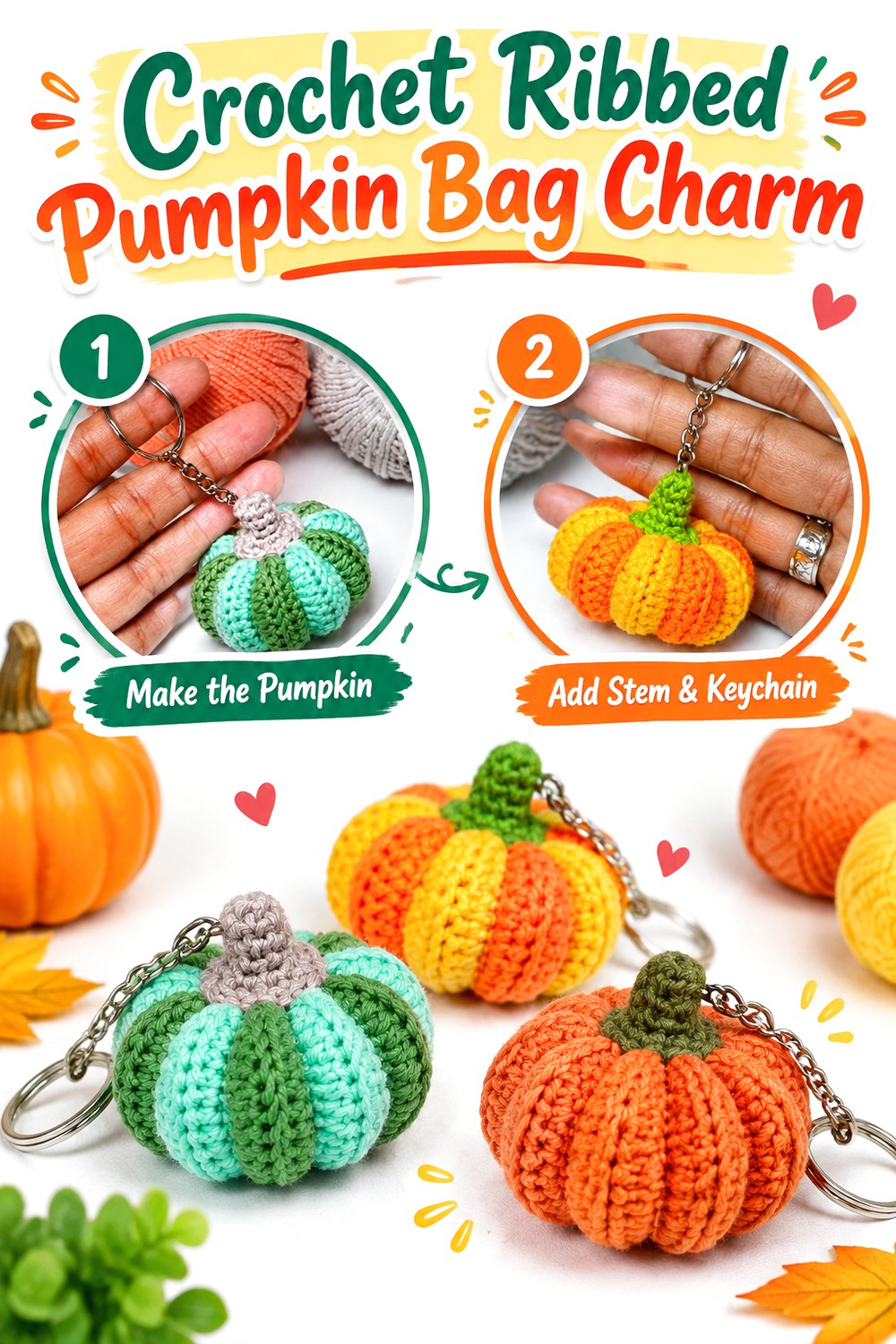 Crochet Ribbed Pumpkin Bag Charm