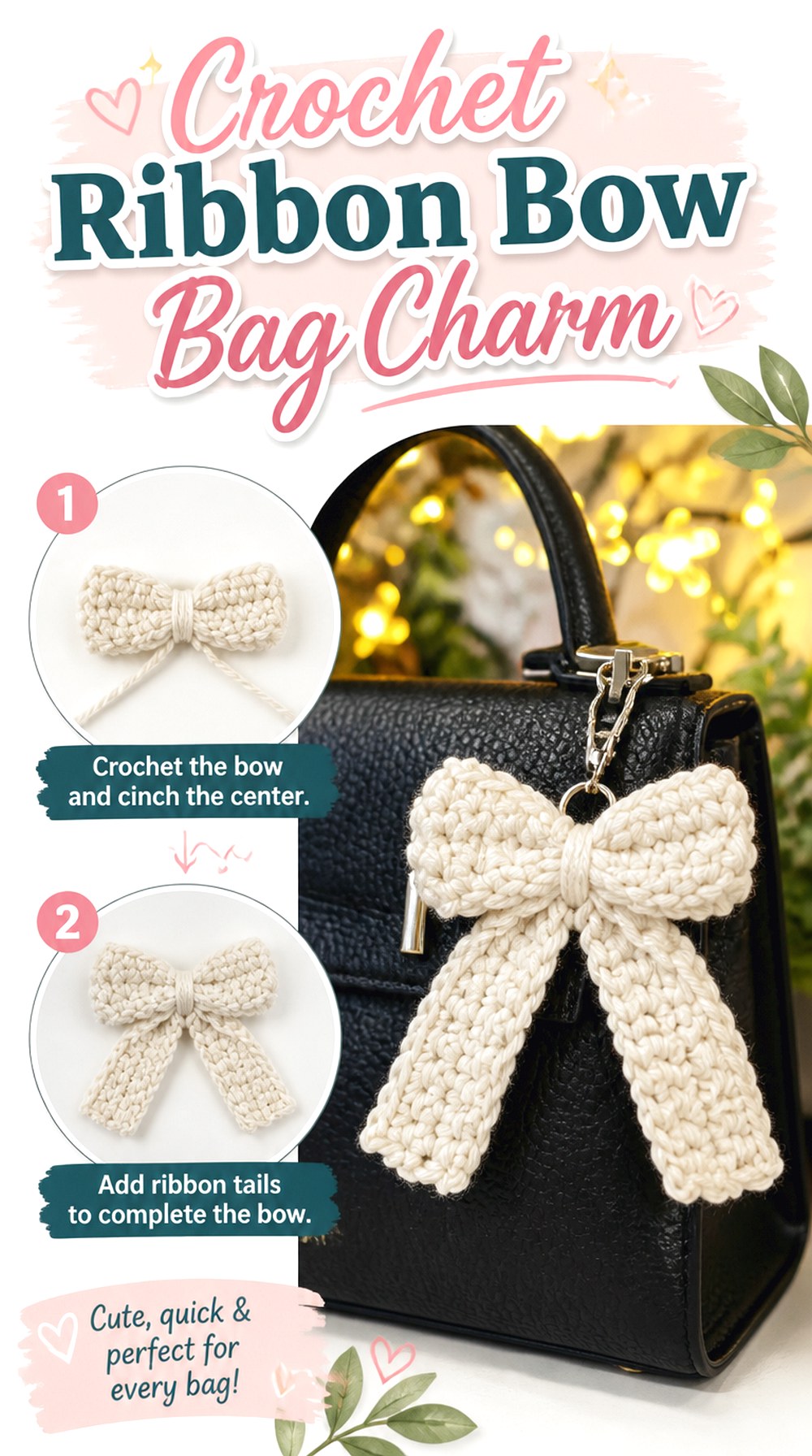 Crochet Ribbon Bow Bag Charm