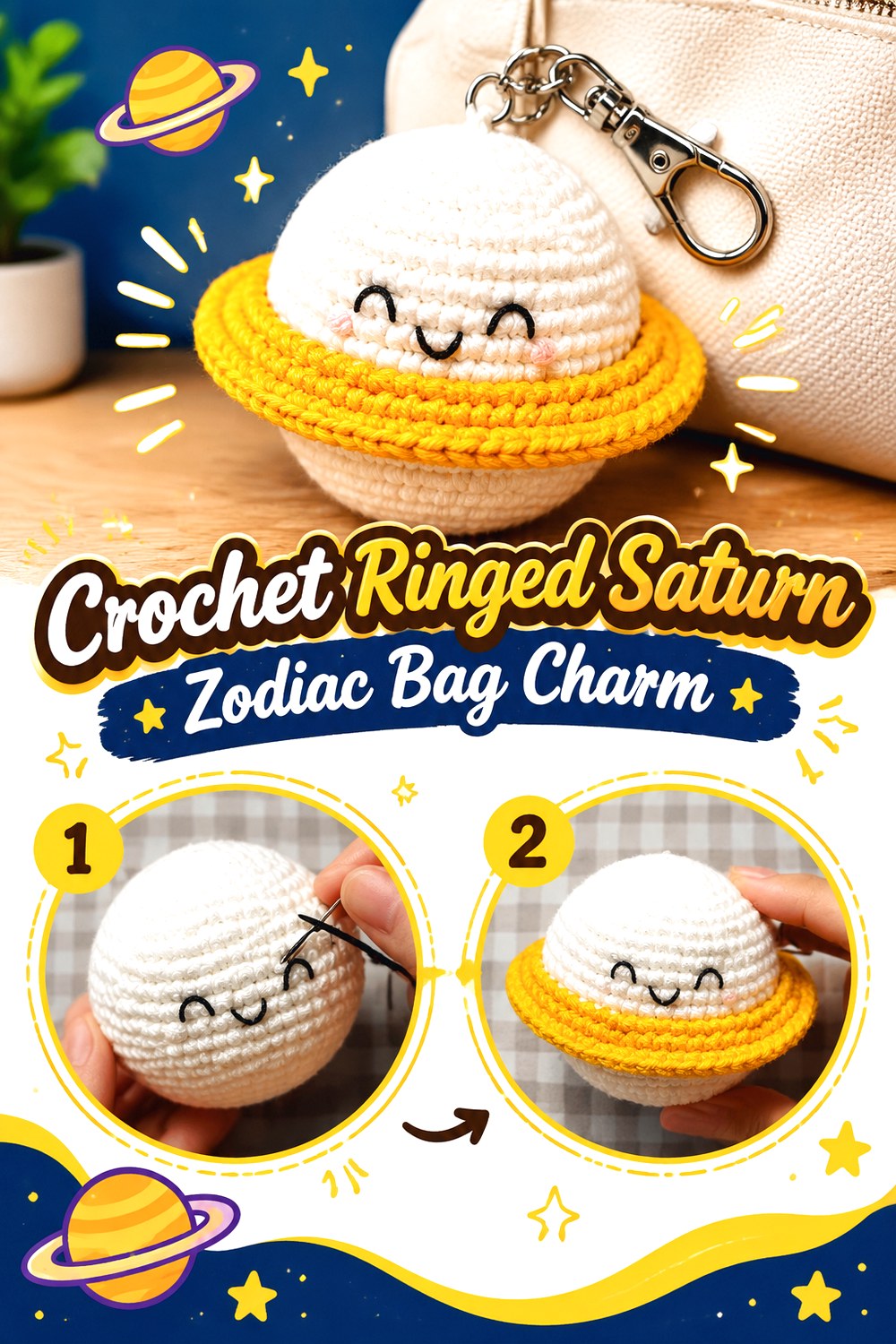 Crochet Ringed Saturn Zodiac Bag Charm