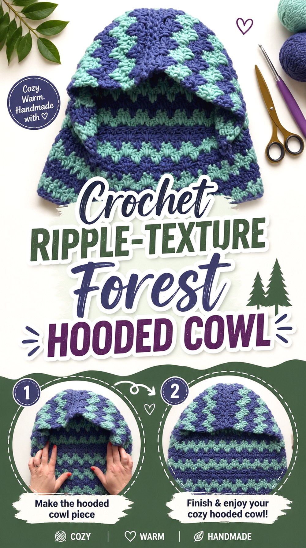 Crochet Ripple Texture Forest Hooded Cowl