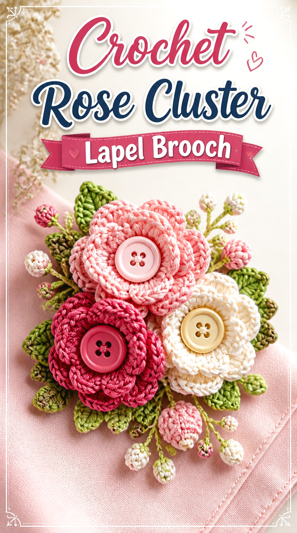 Crochet Rose Cluster Lapel Brooch