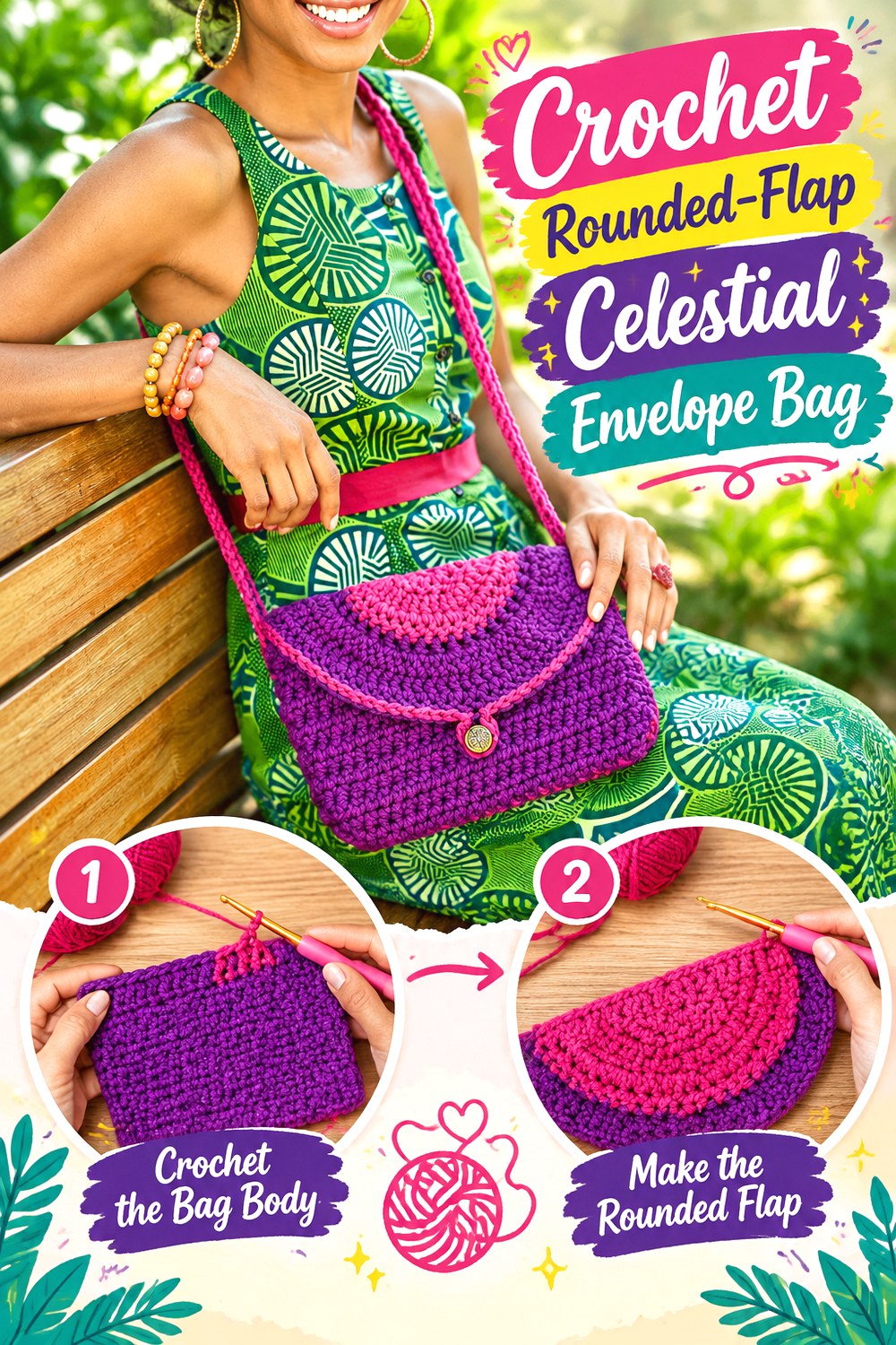 Crochet Rounded Flap Celestial Envelope Bag