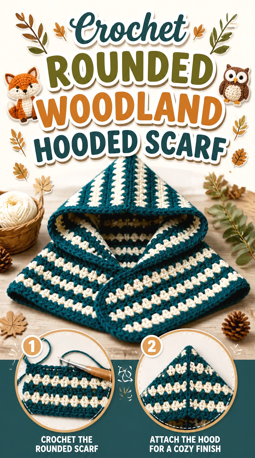 Crochet Rounded Woodland Hooded Scarf
