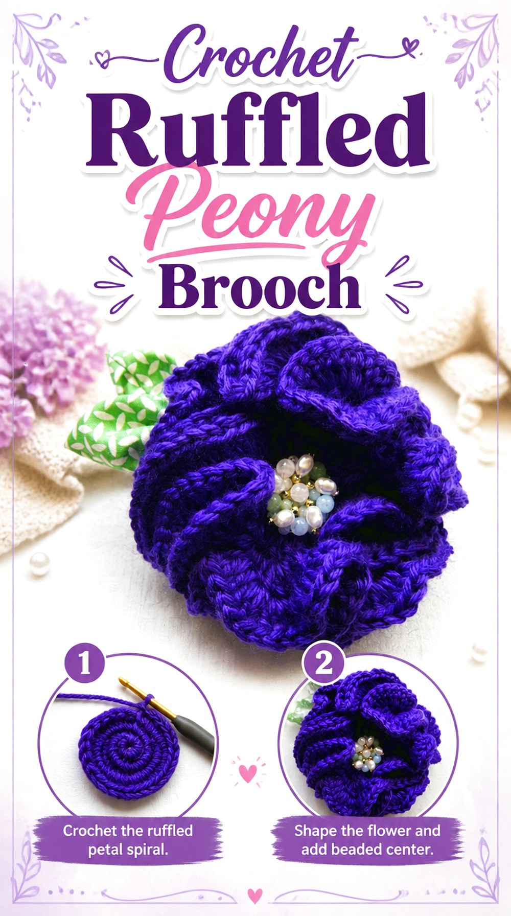 Crochet Ruffled Peony Brooch