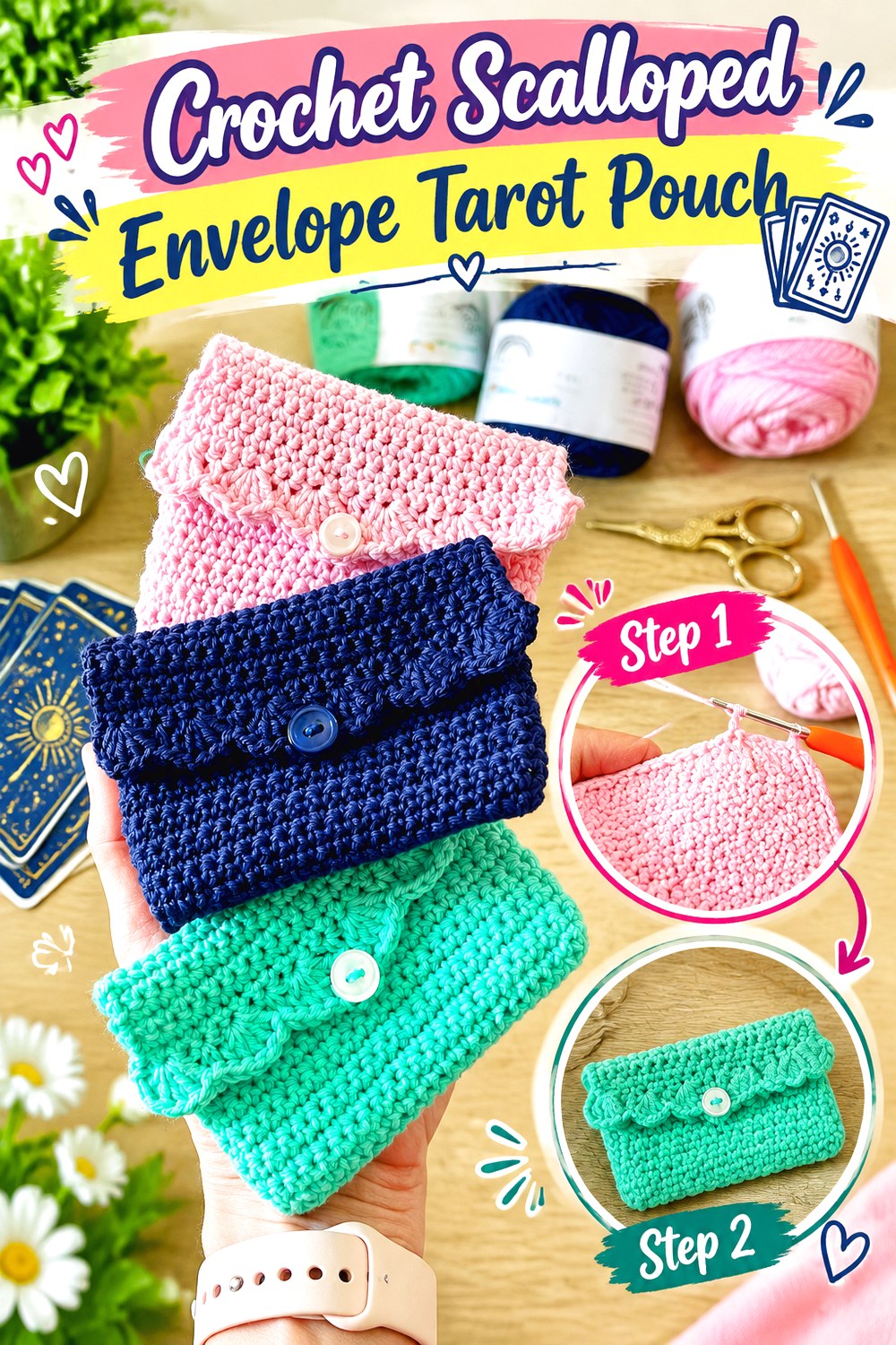Crochet Scalloped Envelope Tarot Pouch