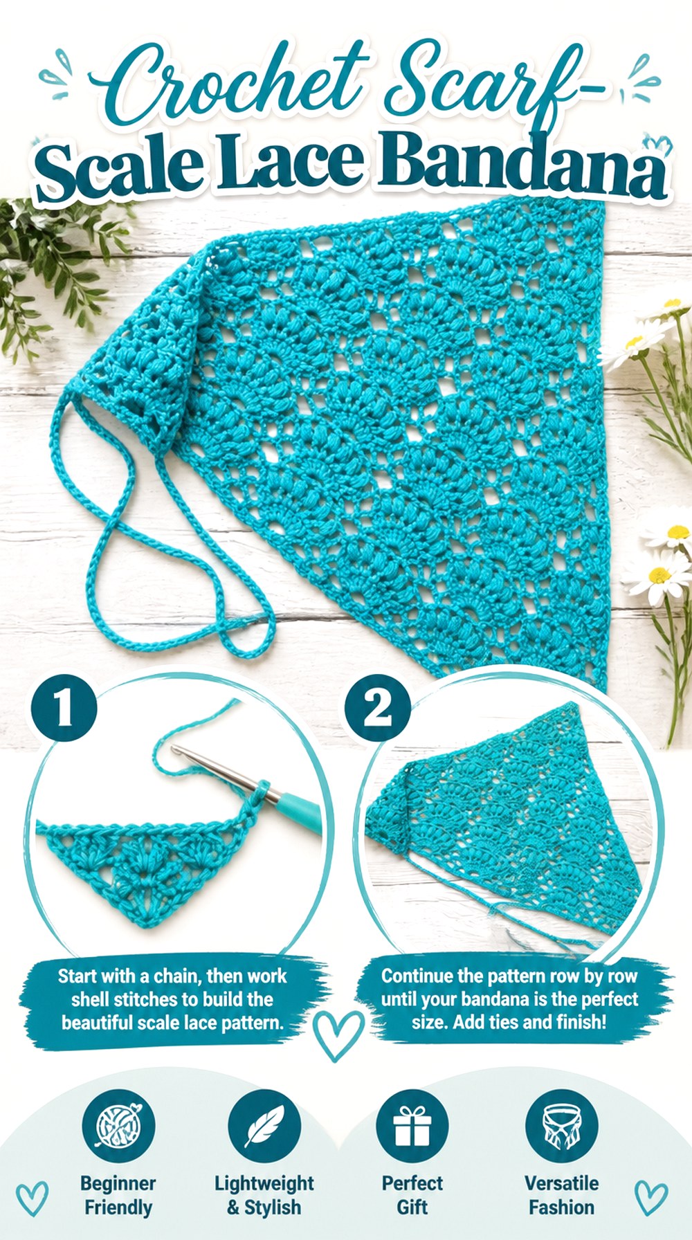 Crochet Scarf Scale Lace Bandana