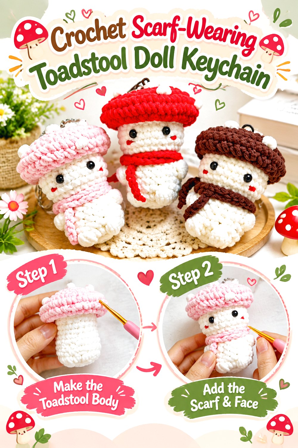 Crochet Scarf Wearing Toadstool Doll Keychain