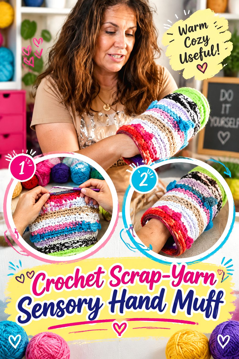 Crochet Scrap Yarn Sensory Hand Muff