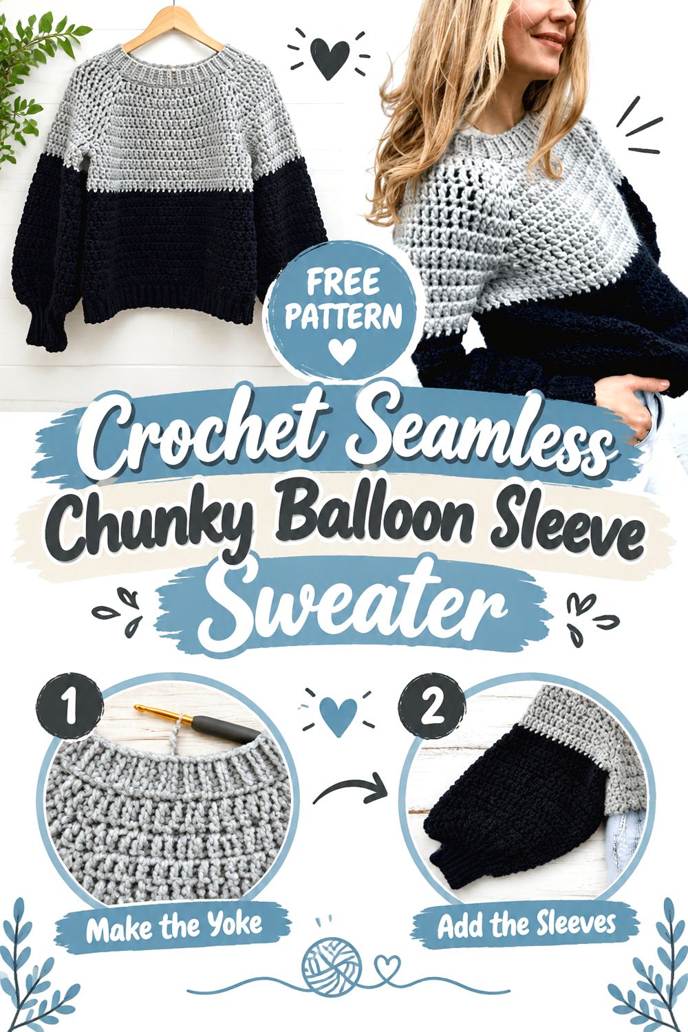 Crochet Seamless Chunky Balloon Sleeve Sweater