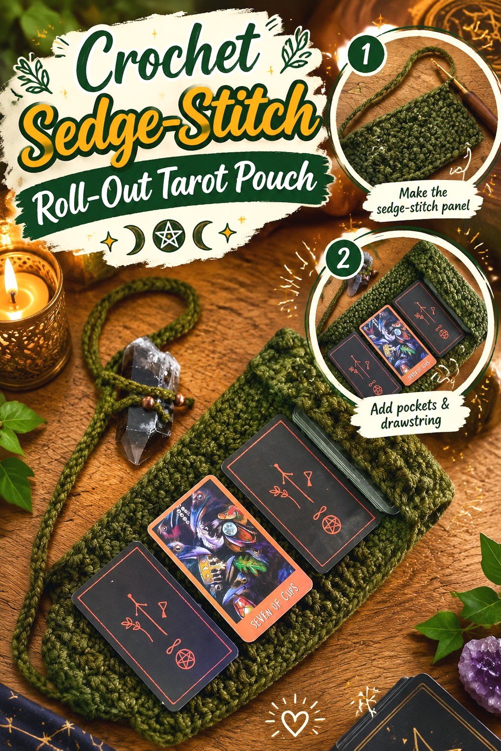 Crochet Sedge Stitch Roll Out Tarot Pouch