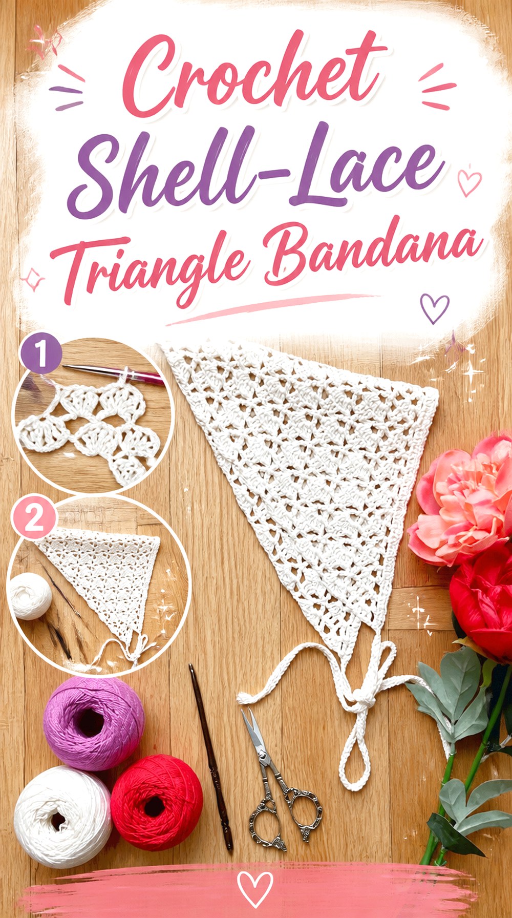 Crochet Shell Lace Triangle Bandana