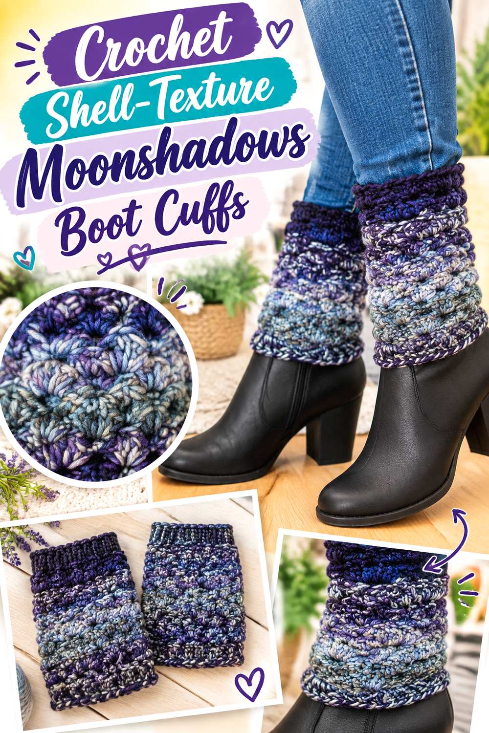 Crochet Shell Texture Moonshadows Boot Cuffs