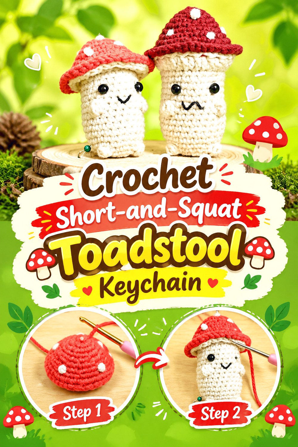 Crochet Short and Squat Toadstool Keychain