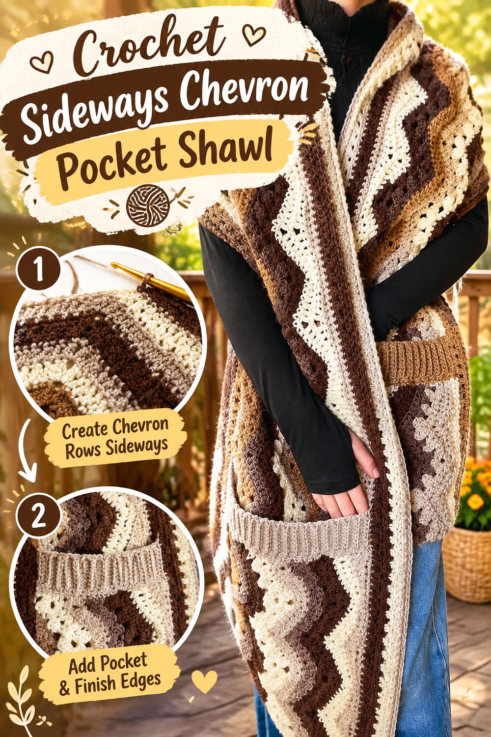 Crochet Sideways Chevron Pocket Shawl