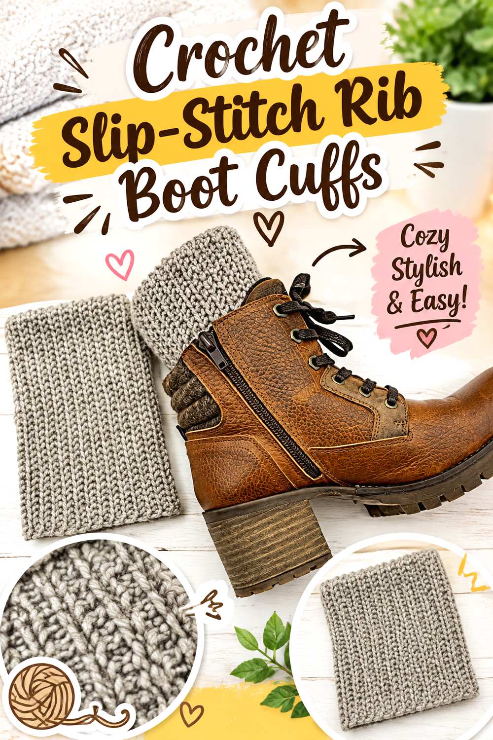 Crochet Slip Stitch Rib Boot Cuffs