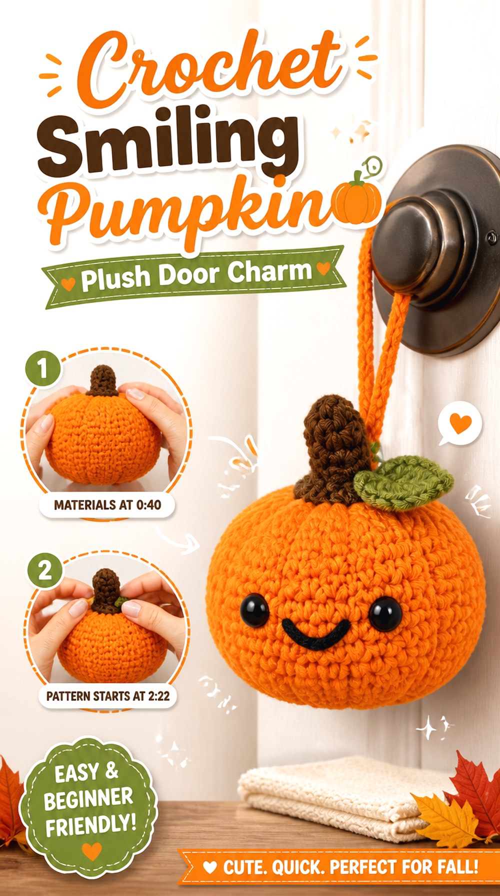 Crochet Smiling Pumpkin Plush Door Charm