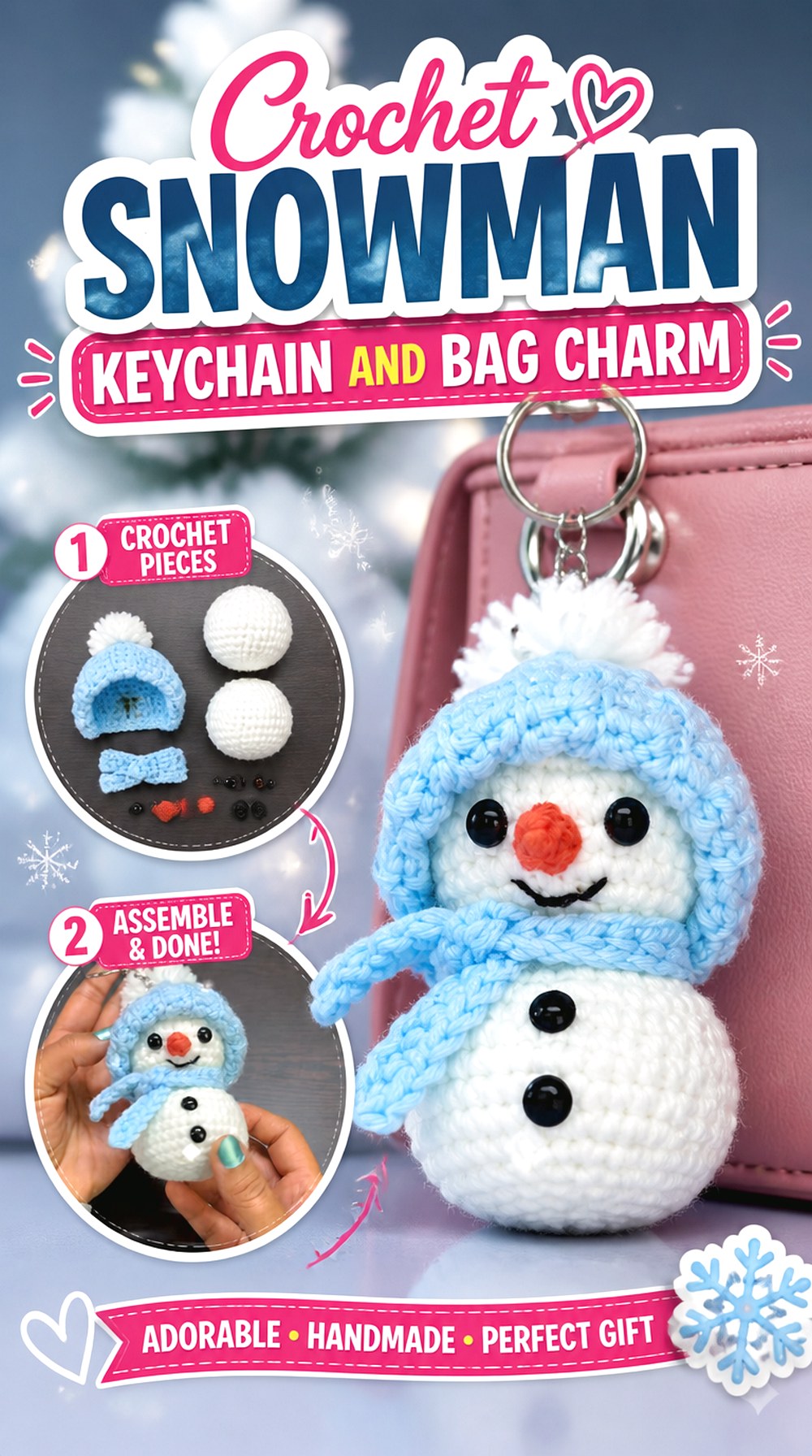 Crochet Snowman Keychain and Bag Charm