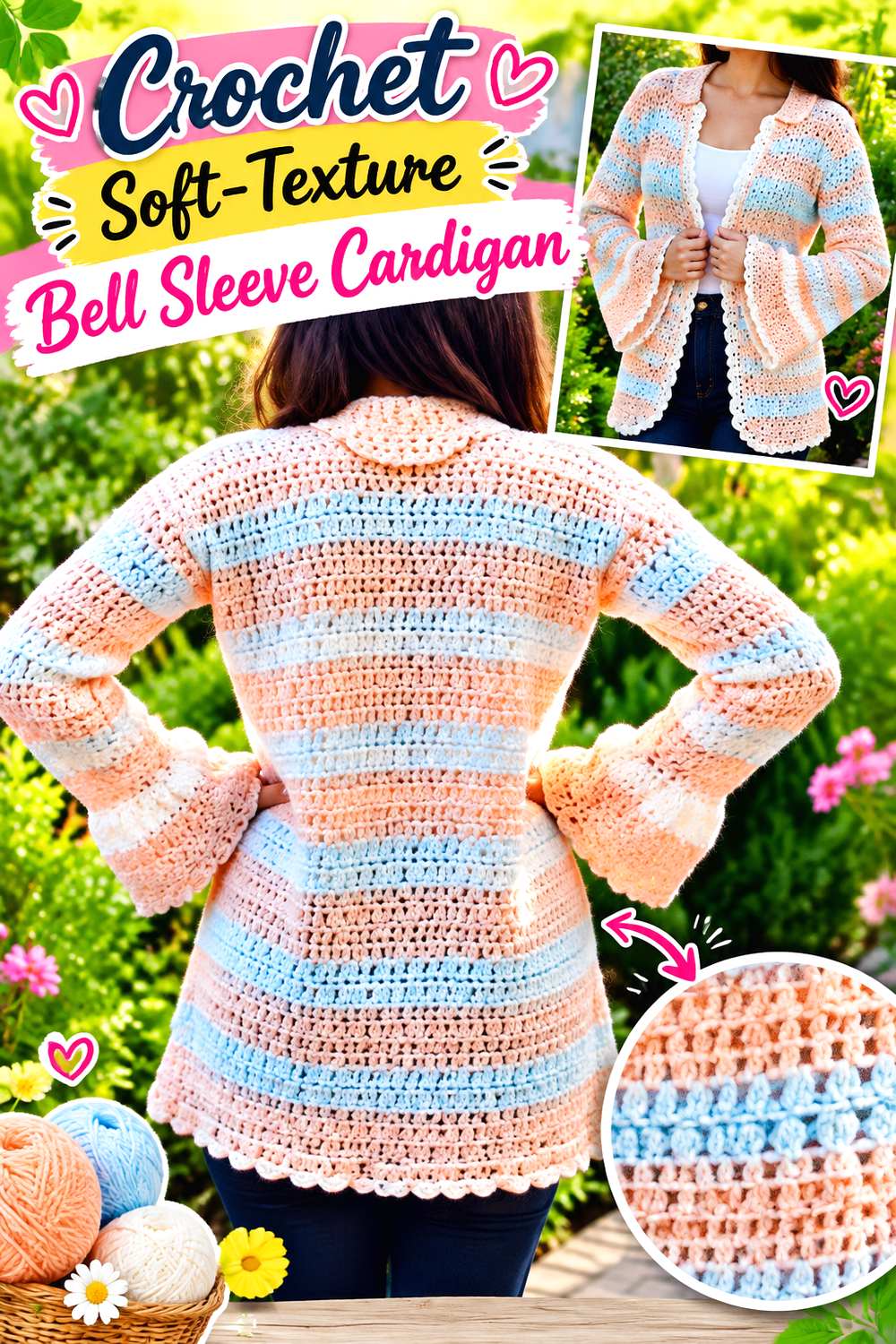 Crochet Soft Texture Bell Sleeve Cardigan