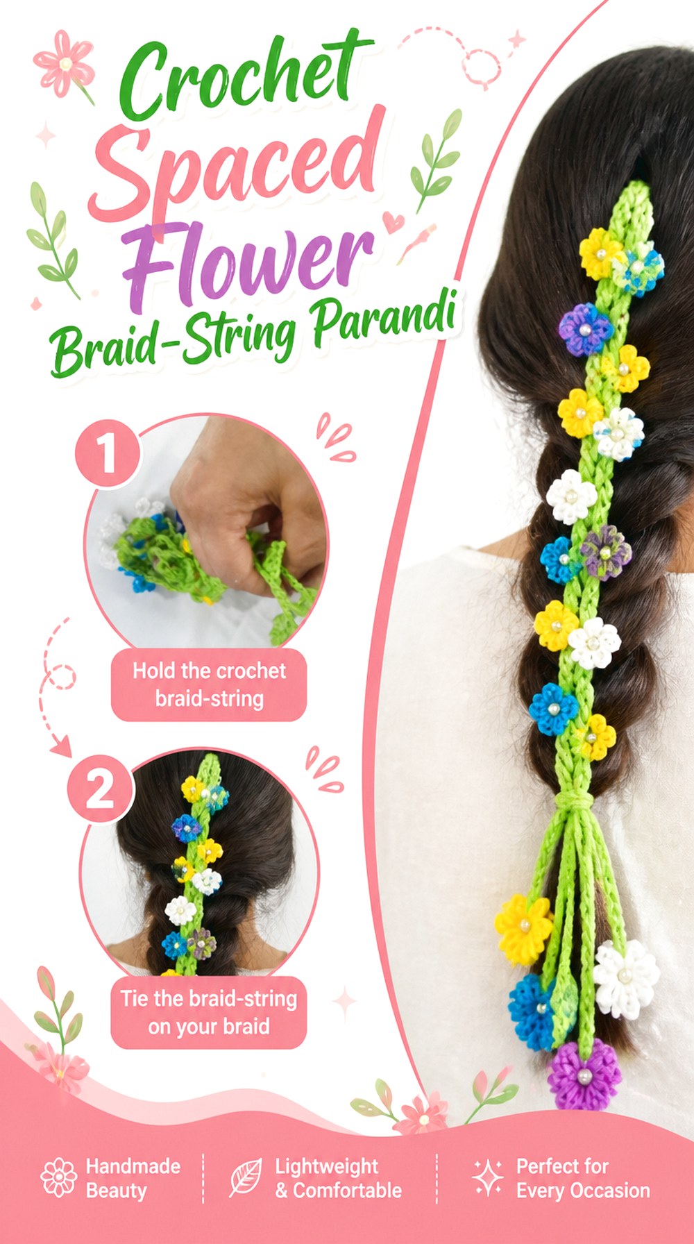 Crochet Spaced Flower Braid String Parandi