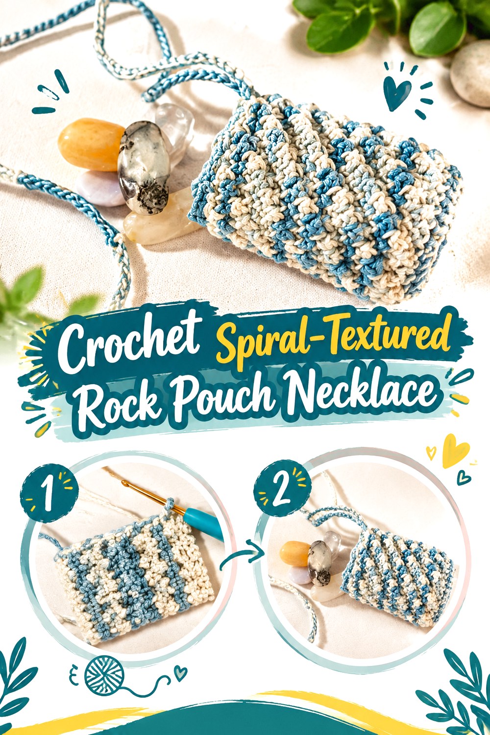 Crochet Spiral Textured Rock Pouch Necklace