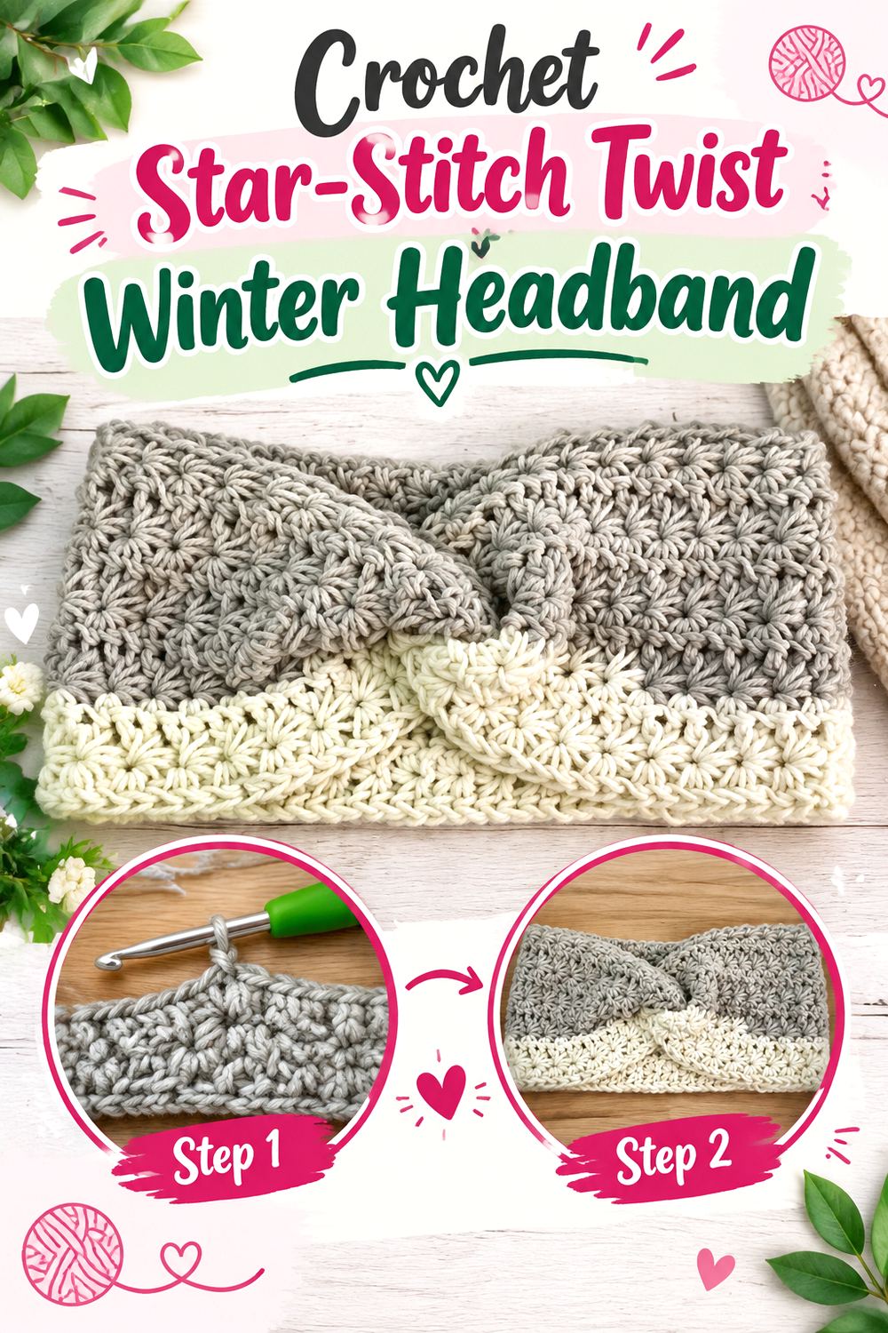 Crochet Star Stitch Twist Winter Headband