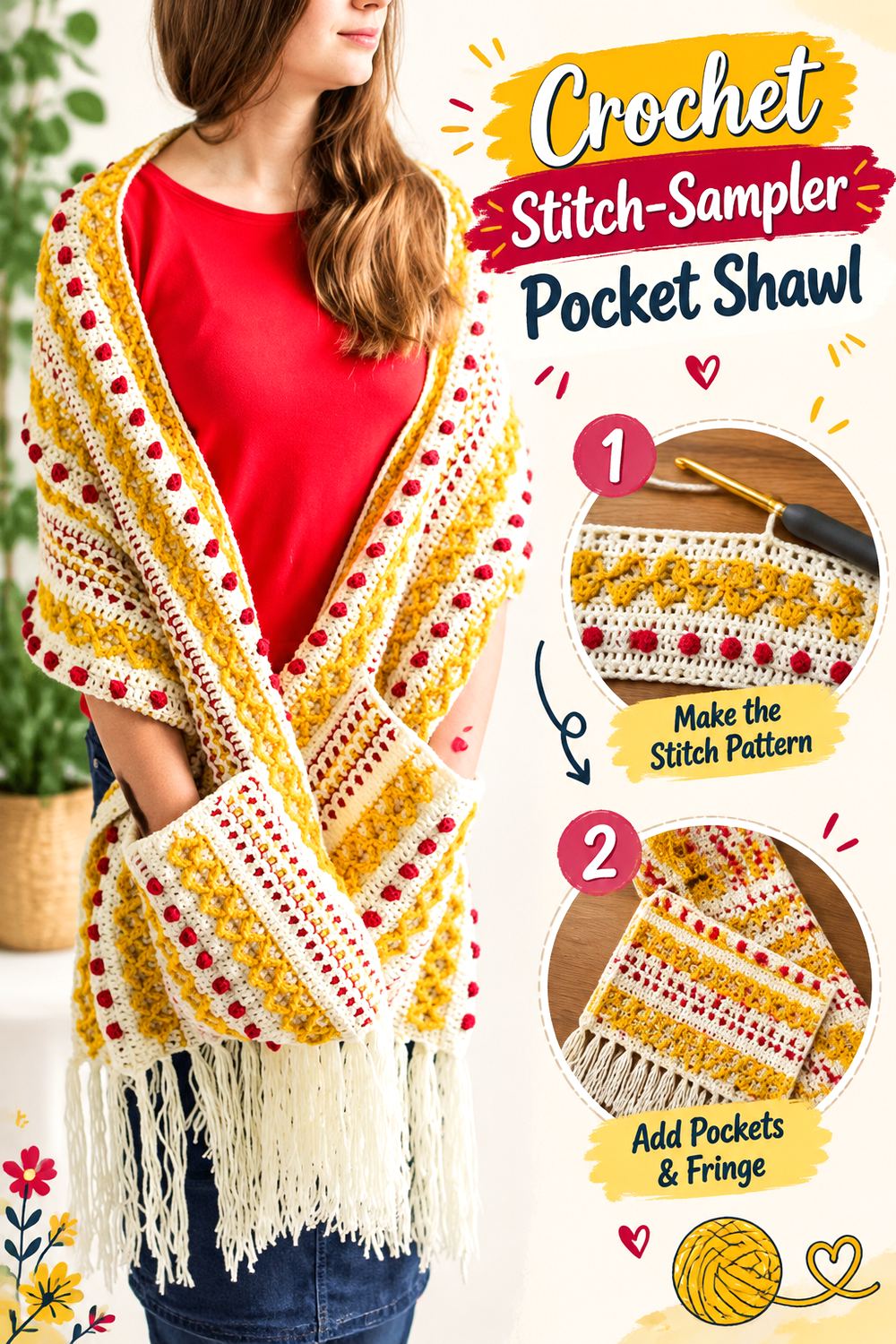 Crochet Stitch Sampler Pocket Shawl