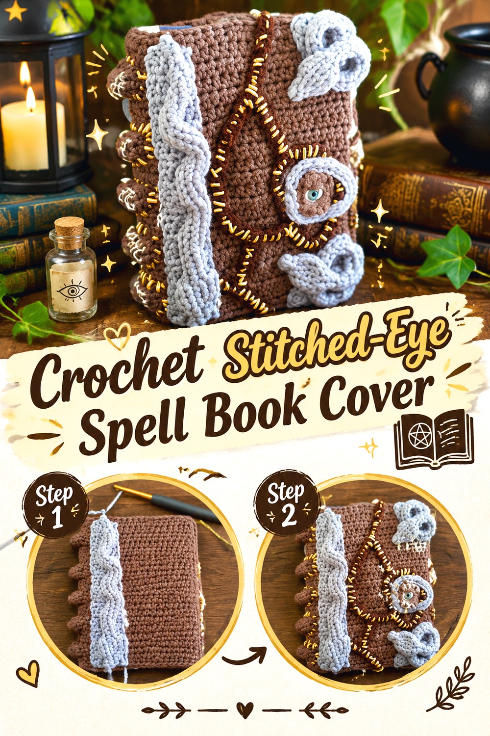 Crochet Stitched Eye Spell Book Cover
