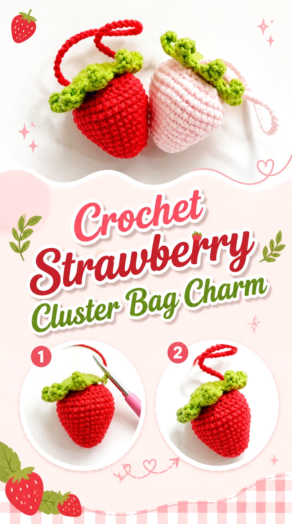 Crochet Strawberry Cluster Bag Charm