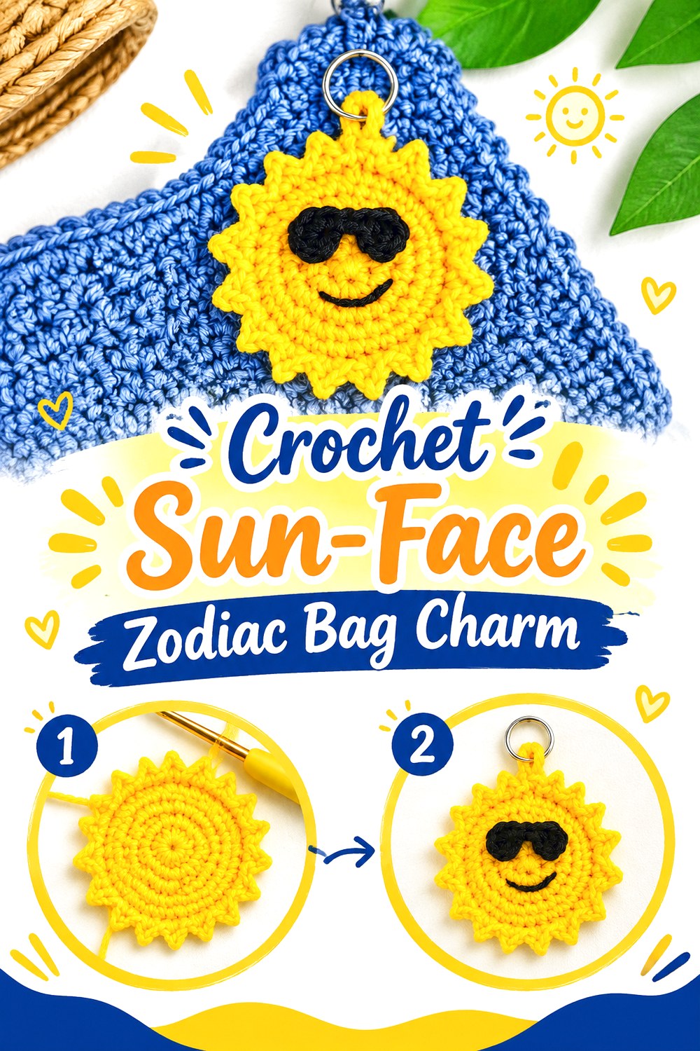 Crochet Sun Face Zodiac Bag Charm