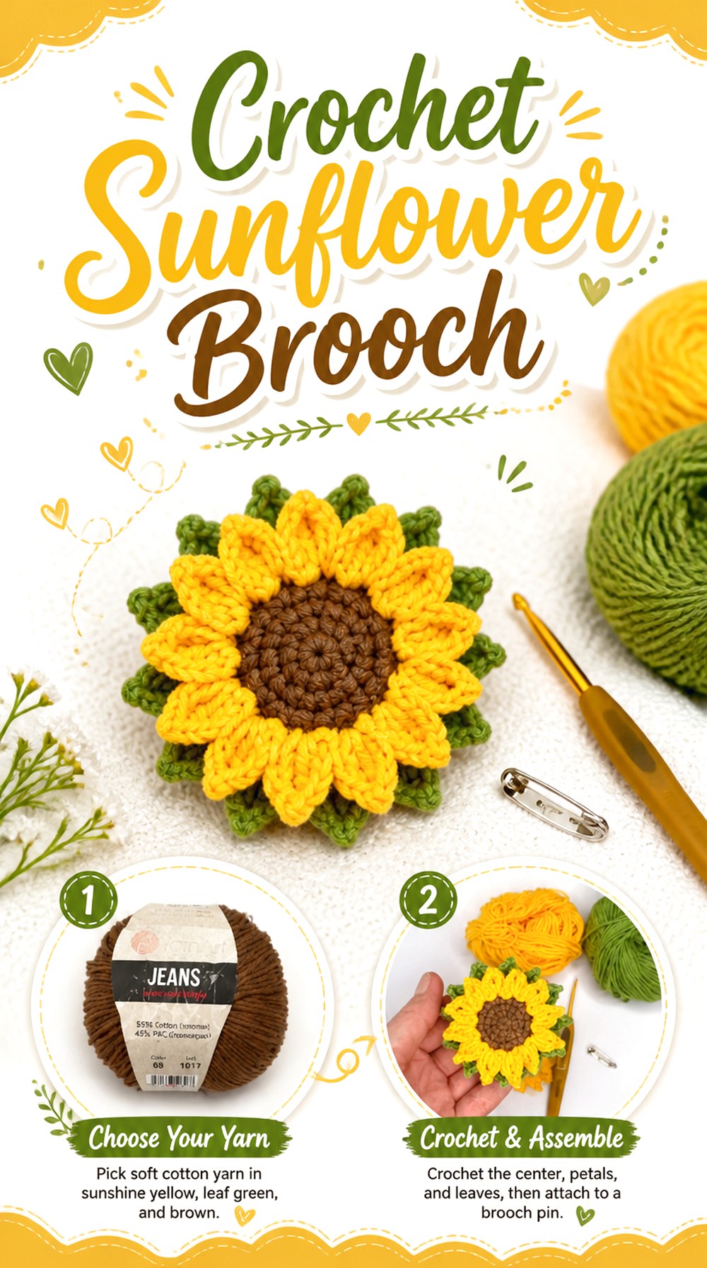 Crochet Sunflower Brooch