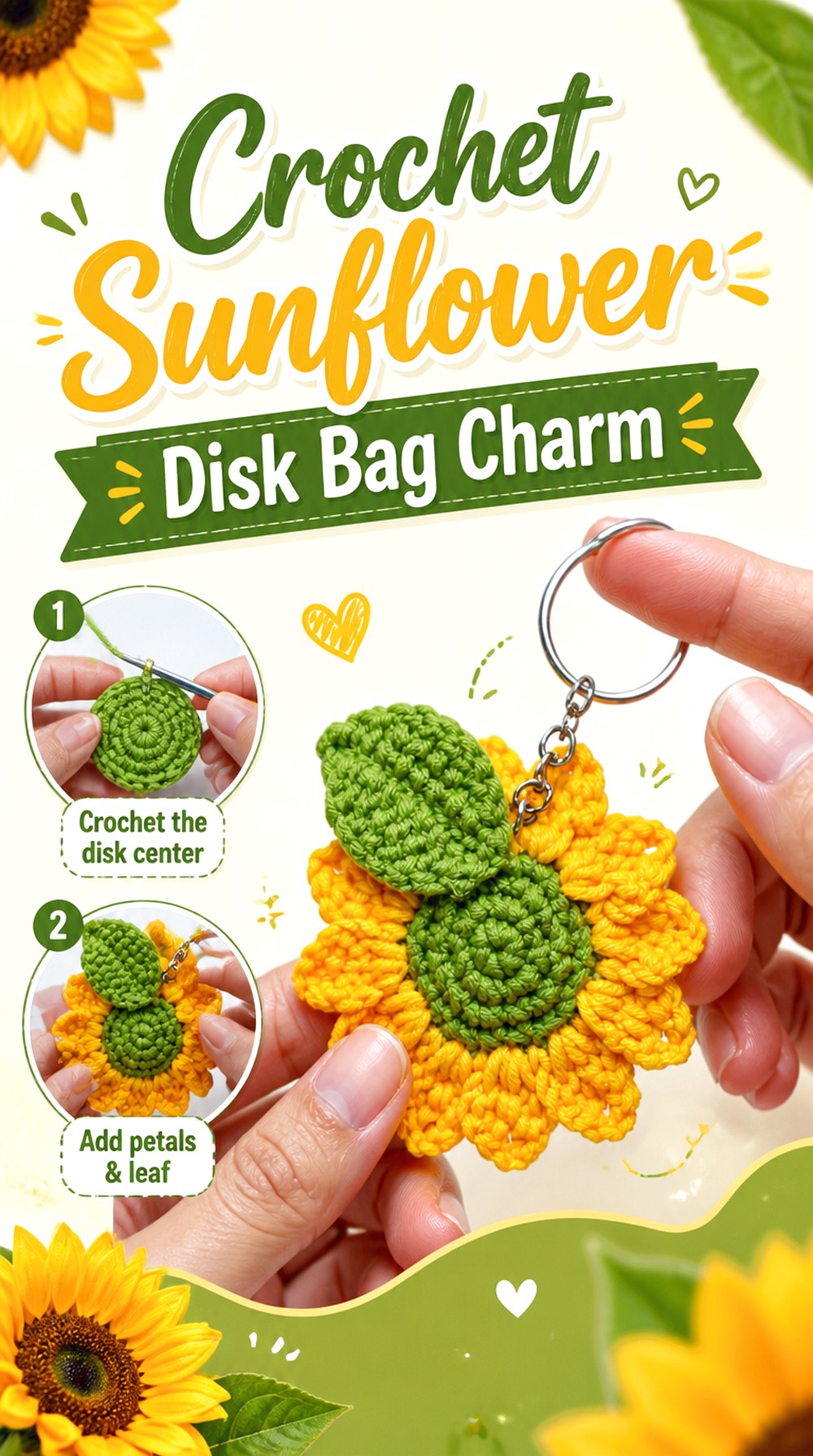 Crochet Sunflower Disk Bag Charm