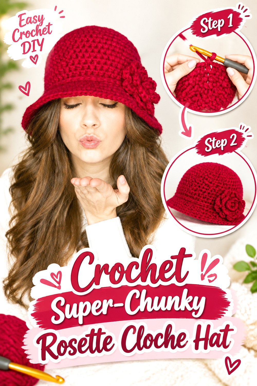 Crochet Super Chunky Rosette Cloche Hat