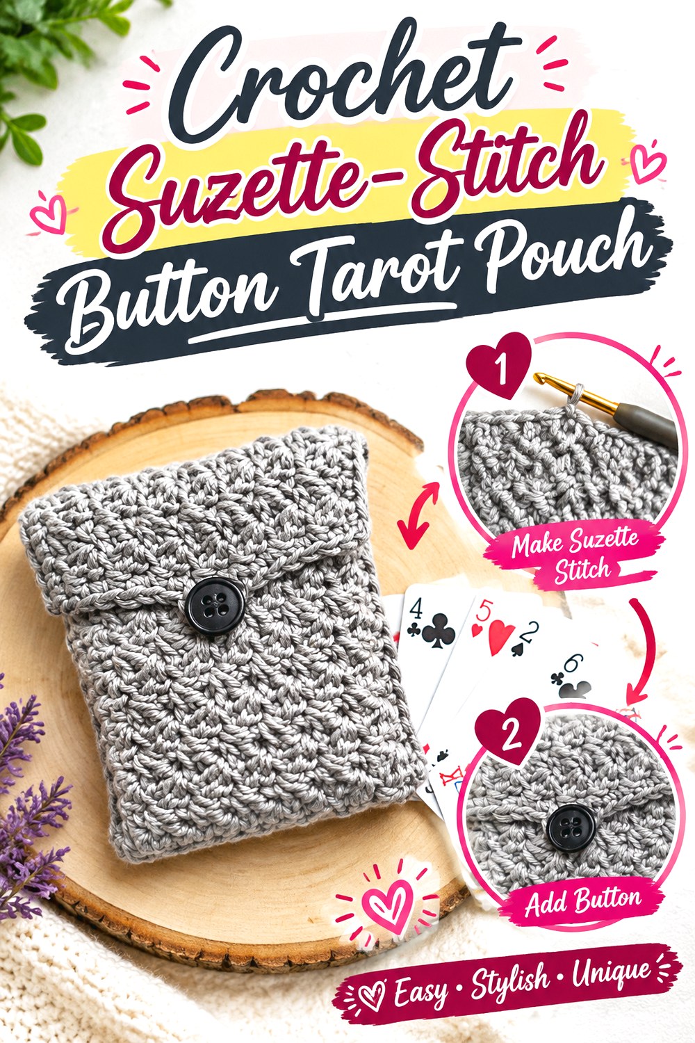 Crochet Suzette Stitch Button Tarot Pouch