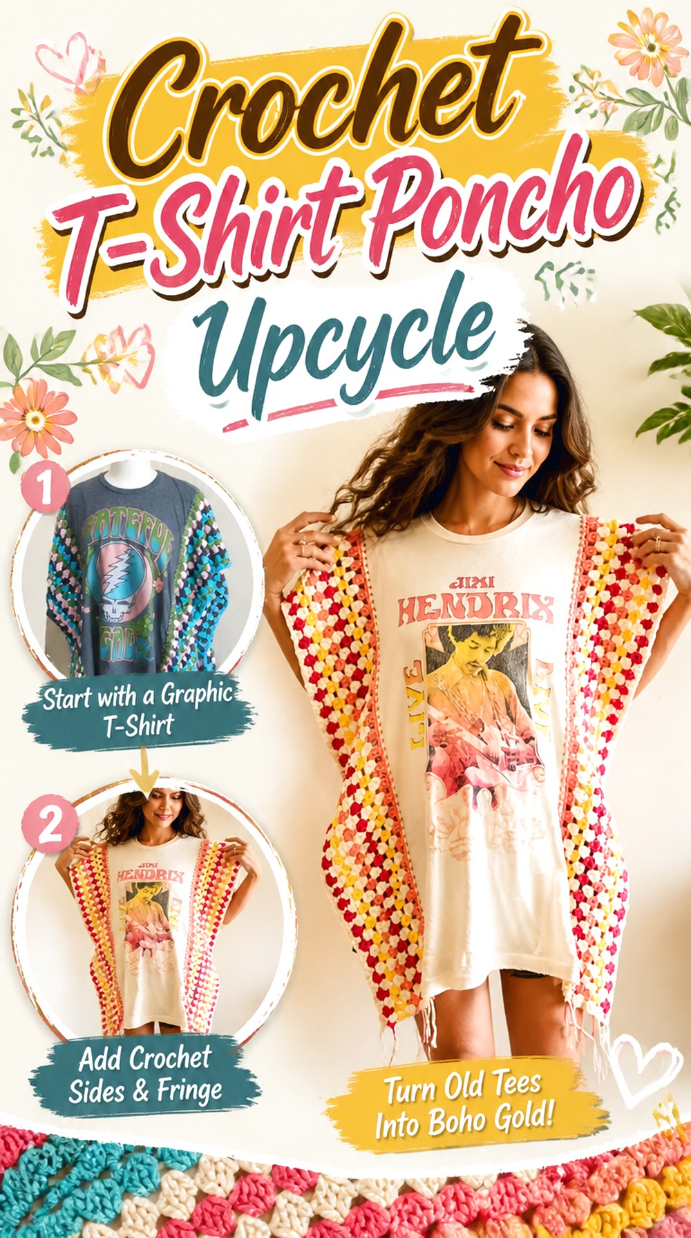 Crochet T Shirt Poncho Upcycle