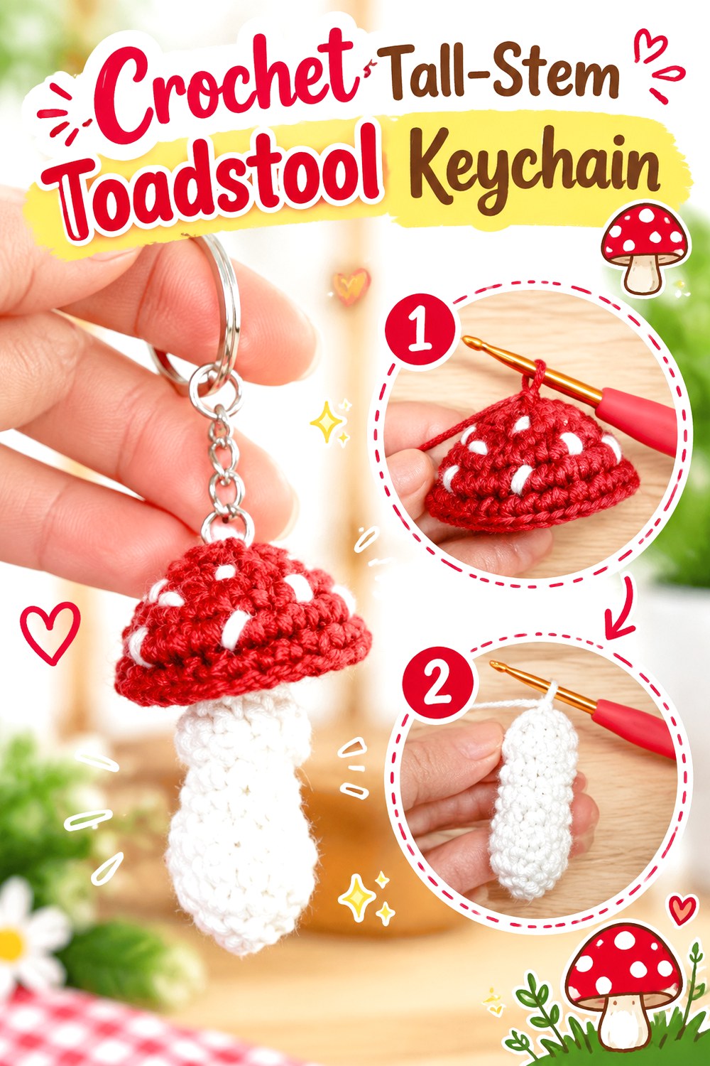 Crochet Tall Stem Toadstool Keychain