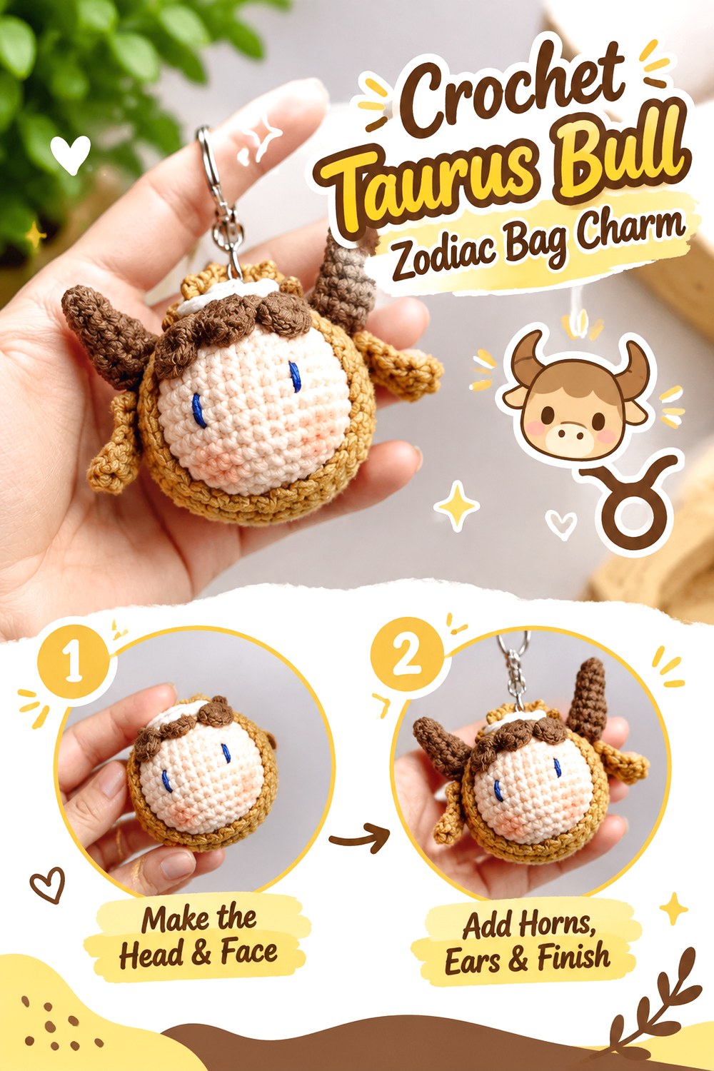 Crochet Taurus Bull Zodiac Bag Charm