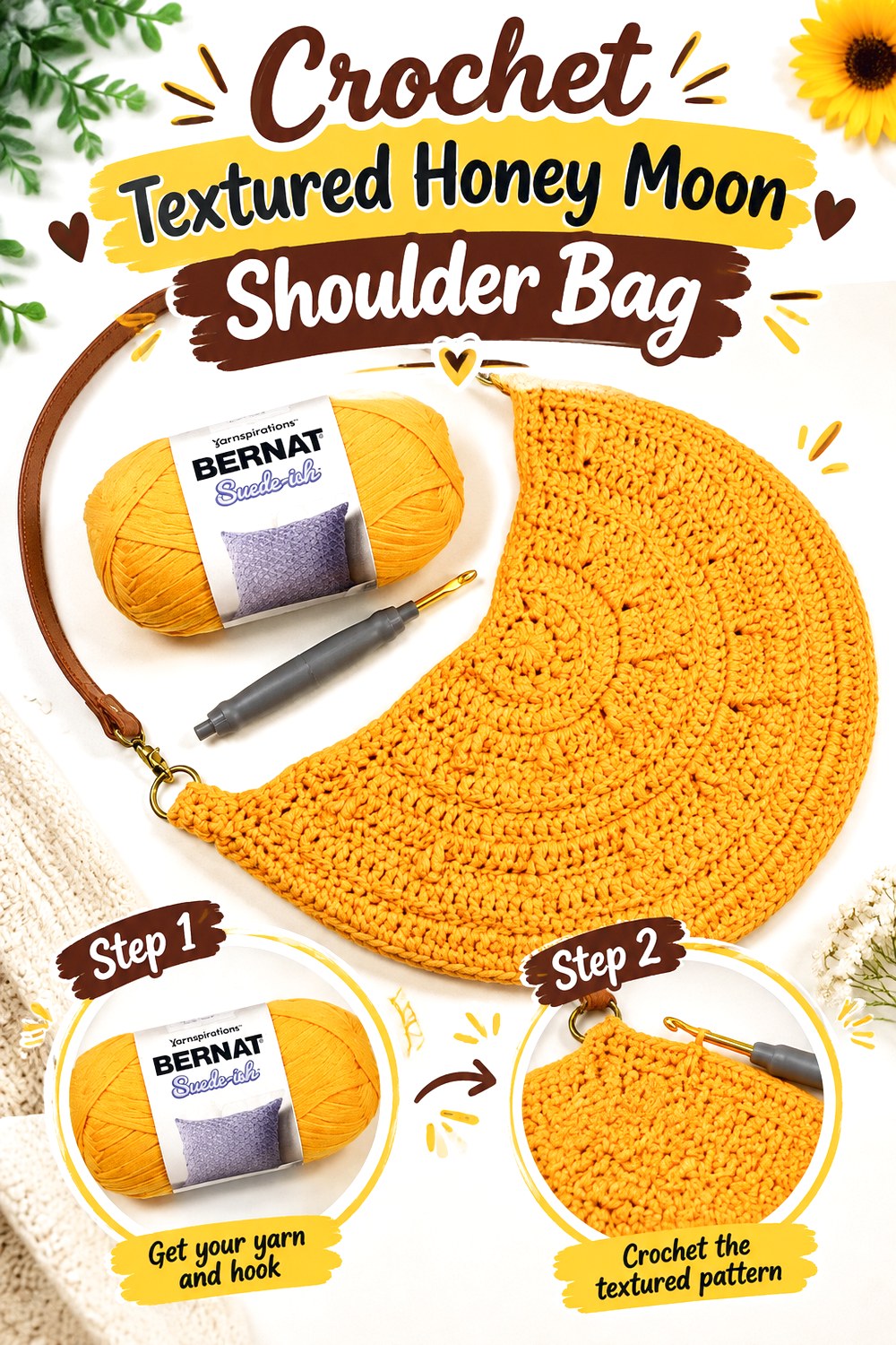 Crochet Textured Honey Moon Shoulder Bag