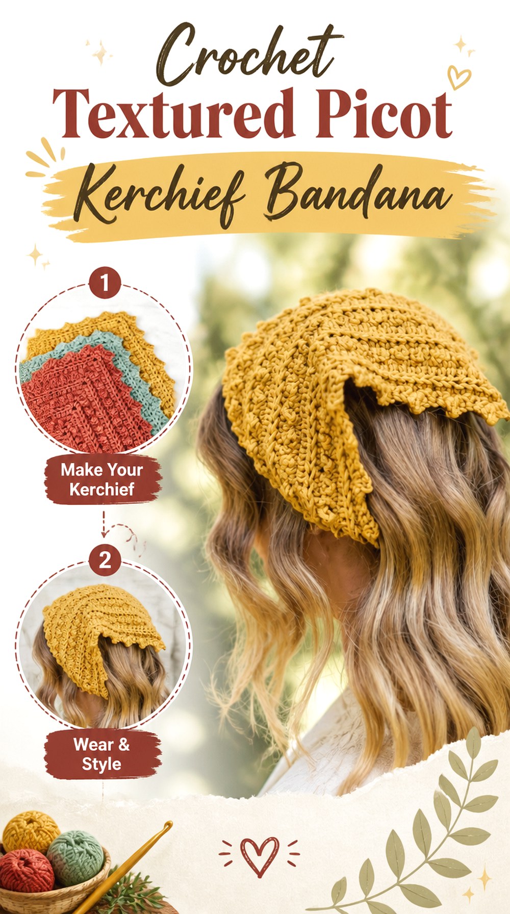 Crochet Textured Picot Kerchief Bandana